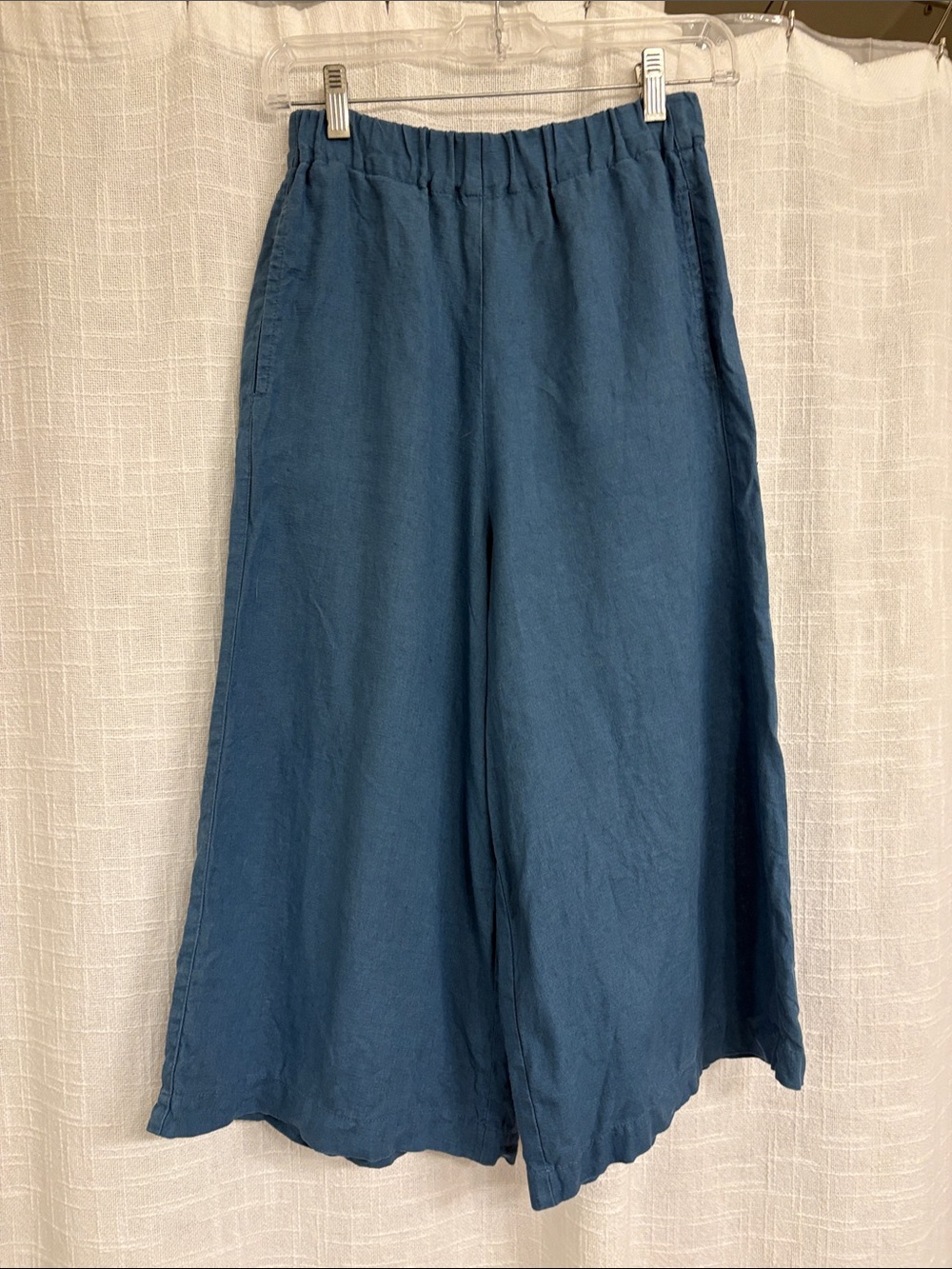 notPERFECTLINEN WELS Indigo Blue Wide-Leg Cropped Linen Pants
